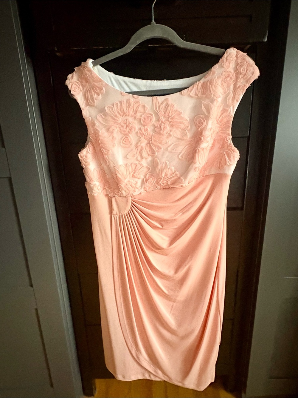 connected apparel Peach Floral-Appliqué Midi Dress